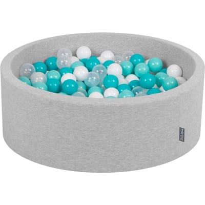 KiddyMoon ballenbad 90x30cm/200 ballen ∅ 7cm ballenbad met kleurrijke ballen voor baby's kinderen rond, lichtgrijs:licht turquoise/wit/transparant/turquoise