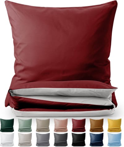 Blumtal Dekbedovertrek Set Tweekleurig - Luxe Beddengoed - 135 x 200 cm - 1 Kussensloop 80 x 80 cm - Rood en Lichtgrijs