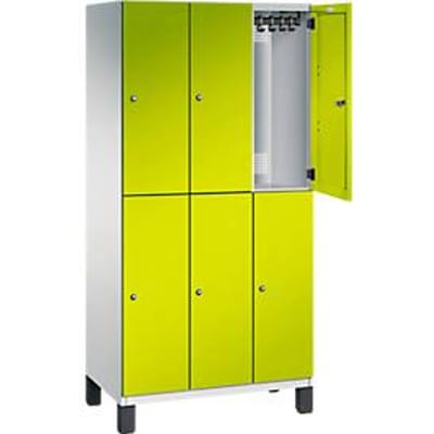 C+P Double-tier locker Cambio, 3 vakken, 6 legborden, op poten, B 900 x D 525 x H 1980 mm, lichtgrijs/kleedgroen