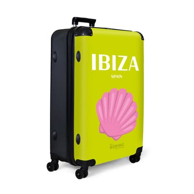 NoBoringSuitcases.com® - Koffer groot - Reiskoffer lichtgewicht - Groen met Ibiza Spanje - Rolkoffer met 4 wielen - Grote trolley XL - 98 liter bagage