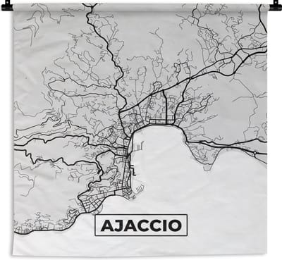 Wandkleed - Wanddoek - Kaart - Stadskaart - Frankrijk - Ajaccio - Plattegrond - 180x180 cm - Wandtapijt