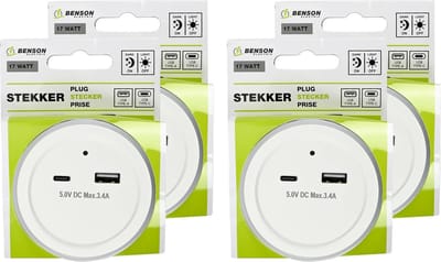 Benson LED nachtlampje - 4x - draadloos - met USB A en C - warm wit