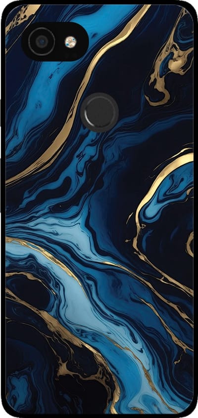 Smartphonica Telefoonhoesje voor Google Pixel 2 XL met marmer opdruk - TPU backcover case marble design - Goud Blauw geschikt voor Google Pixel 2 XL