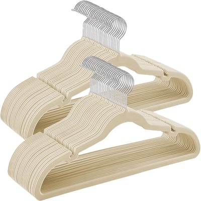Famanu - Set van 50 kledinghangers met inkepingen en antislip broekstang – Beige