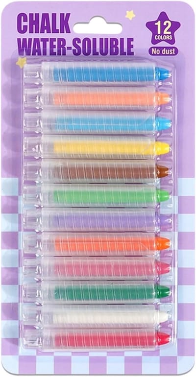 Stofvrij Krijt - Wasbare Crayons - Buiten en Binnen - 12 Levendige Kleuren - 26.5 x 13.7 x 2 cm