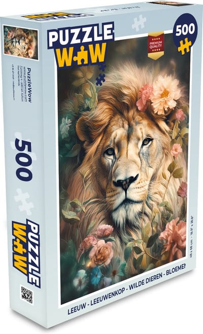 Puzzel Leeuw - Leeuwenkop - Wilde dieren - Bloemen - Legpuzzel - Puzzel 500 stukjes