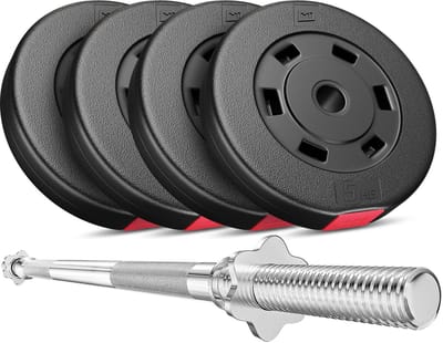 Hop-Sport Kunststof Halterset 27 kg – Halterset met Lange Halterstang – Ø 30 mm – 120 cm – Inclusief Haltergewichten