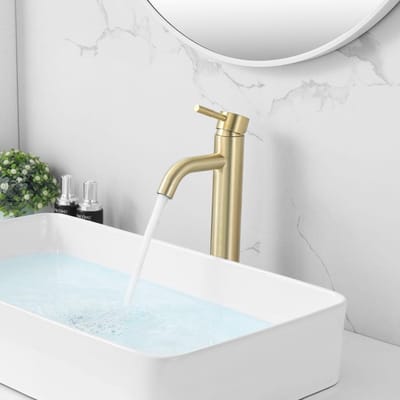 H&F SENY Wastafelkraan Hoog Geborsteld Goud – 1 Greeps Opbouw Kraan Rond Design