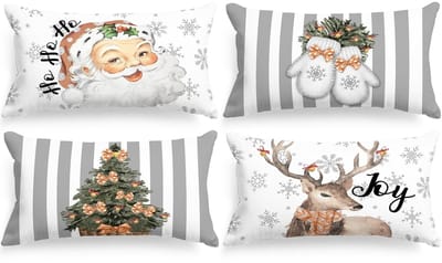 Kussenslopen 30x50 set van 4 - Vintage Kerst - Decoratieve Kussenslopen - Satijn - Kindvriendelijk - Machinewasbaar - Kussenhoezen