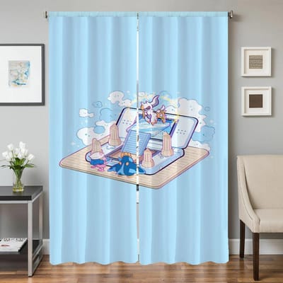 Huisinterieur Keukengordijnen voor Woonkamer 2 Stuks Verduisterende Gordijnen Deurgordijn Pokemon Slaapkamerdecoratie Scheidingswand W50xH70cmx2pcs-CL