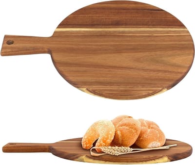 Set van 2 ronde houten borden van 30 cm, ideaal voor pizza, serveren en koken, met handvat en stevige constructie