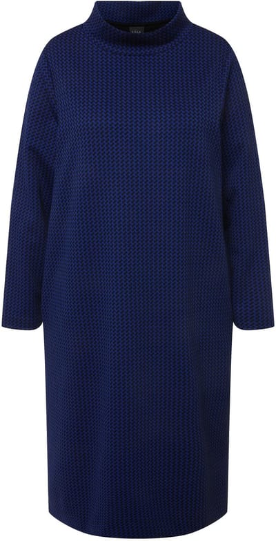 Ulla Popken Ulla Popken - Dames - Sweatjurk structuur zakken opstaande kraag lange mouw - Titan blue - Maat 50+