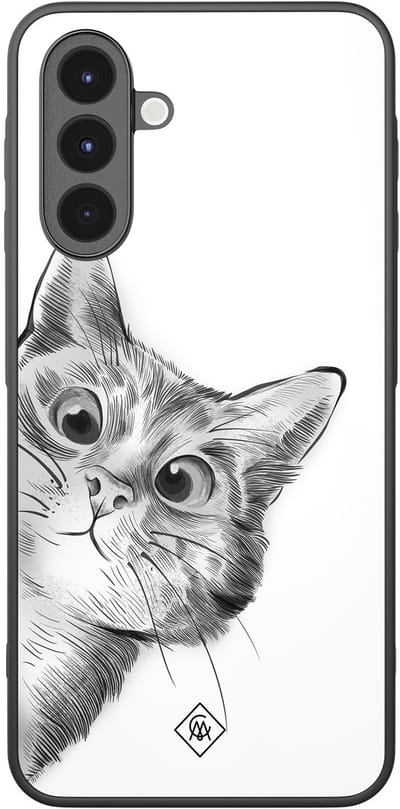 Casimoda® hoesje - Geschikt voor Samsung Galaxy A17 - Peekaboo Kat - Zwart TPU Backcover - Kat - Wit