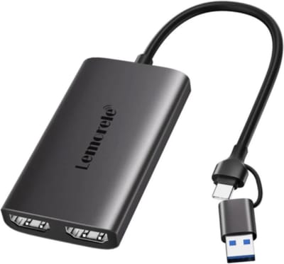 Lemorele AC02 – Video Capture Card – 4K@30Hz HDMI Loop-Out – USB-A & USB-C – Game Capture Recorder – Voor OBS/Streaming – Windows 7+/Mac/Linux/Android – Aluminium Behuizing – Donkergrijs