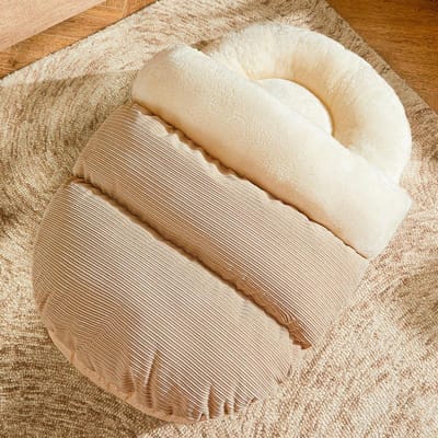 Cat Nest Winter Warm Semi-closed Bed Cat House Cat House Security Pet Cushion Kennel Warm Pet Supplies Kitten Puppy Accessories L-80x50cm beige