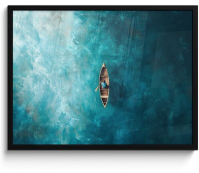 Poster in lijst - Fotolijst 70x50 cm - Posters - Bootje - Water - Blauw - Posterlijst zwart - Decoratie - Wanddecoratie woonkamer - Muurdecoratie slaapkamer