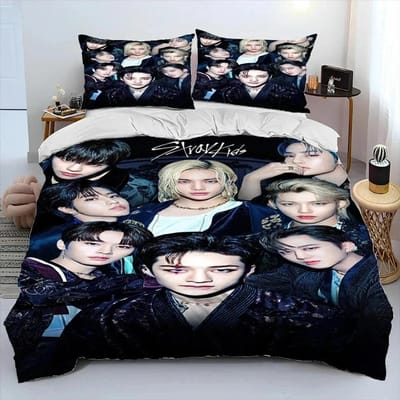 3D Stray Kids Kpop Zanger Ster Beddengoed Set Dekbedovertrek Bed Set Dekbedovertrek Kussensloop King Queen Twin Maat Jongens Meisjes Volwassenen 150*200cm 3pcs