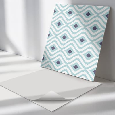 Wallfluent Vinyl Tegels - Golven en Ritmes Zelfklevende Vinyl Tegels - 30 cm x 30 cm - Blauw Vinyl Tegels - 9 stuks - Vierkant PVC Tegels - Patroon Plaktegels - Vinyl Wandtegels - Plaktegels Keuken en Badkamer