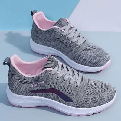 Dames Flying Woven Sportschoenen Lente en Herfst Mesh Ademende Casual Schoenen Antislip Lichtgewicht Hardloopschoen 35 gray