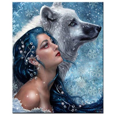 Diamant schilderij kruissteek Wolf en meisje volledige ronde strass diamantmozaïek diamant borduurwerk 20X30CM black