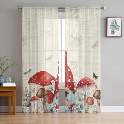 Paddenstoel Dwerg Bloemplant Transparante Gordijnen voor Woonkamer Decoratie Raamgordijnen voor Keuken Tule Voile Organza Gordijnen W135 x H115cm x1 white