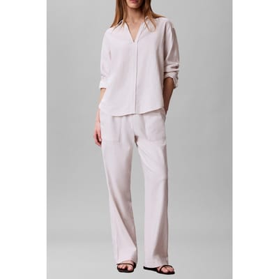 Calvin Klein Linen Ls Shirt White Sand Taglia: XS | Maglie a manica lunga Outlet | Donna | Marrone