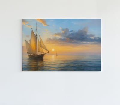 Canvas Schilderij - Zeilschip op Zee - Kunt - Wanddecoratie - Slaapkamer - Woonkamer - 60x40 cm