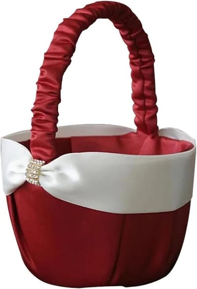 Bloemenmeisje Mand - Bruiloft Mand - Ceremonie Decoratie - Elegant Satijn Design - 13 x 22 cm - Rood