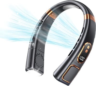 Ventilator voor om de nek met koelplaat, bladloze, draagbare en stille airconditioner voor om de nek, 8000mAh oplaadbare handsfree ventilator, unisex, geschikt voor reizen, kamperen en buitengebruik (zwart).