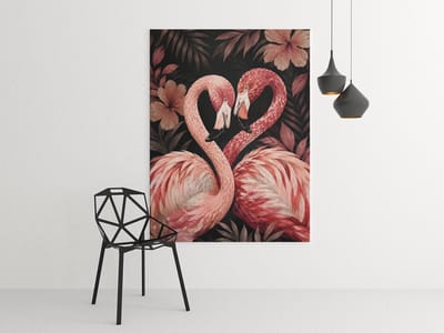 Canvas Schilderij - Roze Flamingo - Liefde - Wanddecoratie - 75x100 cm