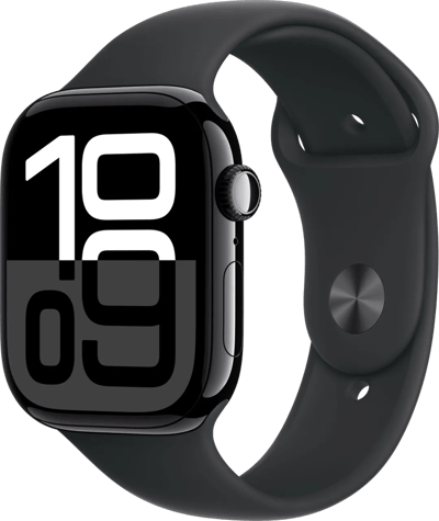 Apple Watch Series 10 - Wifi + 4G - 46mm - Zwarte Aluminium Case met Zwart Sportbandje - S/M