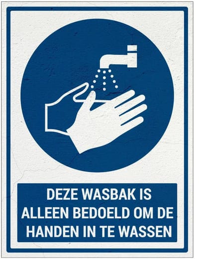 Deze wasbak is alleen bedoeld om handen in te wassen bord met tekst | Sign Again materiaal | 28 x 21 cm