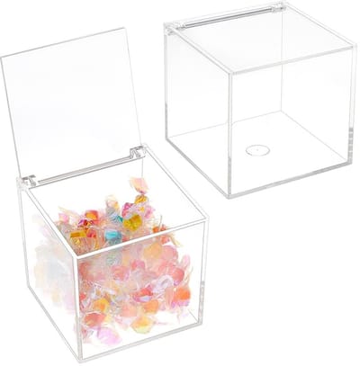 Dailygoods- Opbergdoos 10x10x10 cm - 2 Stuks - Doorzichtige Acryl - Duurzaam - Scharnierend Deksel - Antistof Organisatoren - Opbergcontainer
