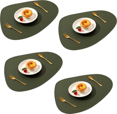 longziming -Leren Placemats Set van 4 – Groen – Onderhoudsvriendelijk & Slijtvast – Moderne Tafelbescherming voor Binnen en Buiten