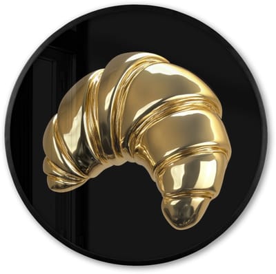 Poster in lijst Rond - Fotolijst 60x60 cm - Posters - Croissant - Brood - Goud - Zwart - Ronde posterlijst zwart - Decoratie - Wanddecoratie woonkamer - Muurdecoratie slaapkamer