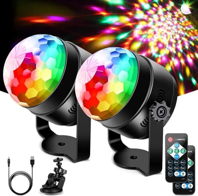 Discobol, discolamp, upgrade, 6 leds, 2 stuks, partylicht, 7 kleuren, muziekgestuurd, podiumverlichting met afstandsbediening, 4 m USB-kabel, 360 graden roterend, voor kinderen, feest,