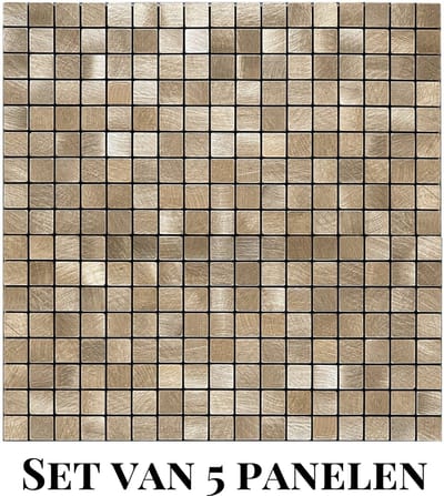 Wallways Wandpanelen - Plaktegels - Set van 5 Tegels - Tegelsticker - Zelfklevende Tegels - 4MM dik - Aluminium toplaag - Waterdicht - Krasbestendig - Hittebestendig - 3M Kleeflaag - Vierkant Bronze