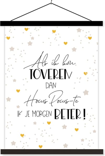 Posterhanger incl. Poster 60x80 cm - Schoolplaat - Beterschap - Spreuken - Stippen - Hocus pocus - Textielposter - Zwarte latten