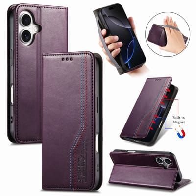 Praktische en Stijlvolle PU Leren Portemonnee Hoes voor iPhone 17 _ Paars