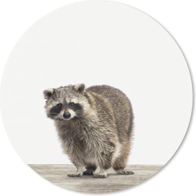 Muismat rond 20x20 cm - Mousepad Dieren - Wasbeer - Wit - Ronde muismatten