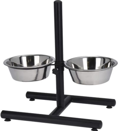 Topmast RVS Voerbakken op Standaard - 25 cm - Zwart Gecoat - Voor Honden Tussen 25-50 KG