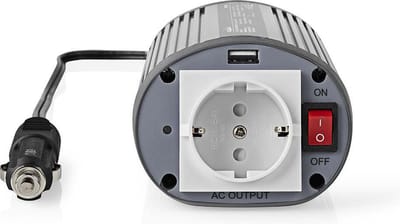 Nedis Omvormer Gemodificeerde Sinusgolf - Ingangsvoltage: 12 V DC - Apparaat stroomoutput: Type F (CEE 7/3) / USB-A - 230 V AC 50 Hz - 150 W - Piekvermogen: 300 W - Sigarettenaansteker - Zilver