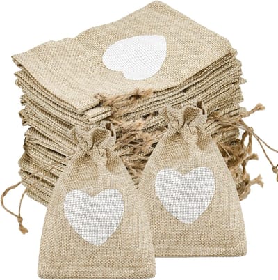 Ynkkvre - Set van 20 Kleine Jute Zakjes 10 x 8 cm - Hartvormige Cadeauzakjes - Lege Stoffen Zakjes voor Lavendel, Snoepjes en Cadeautjes