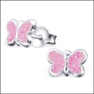 Aramat Jewels | Oorbellen | 925 Zilveren Vlinder Oorbellen 8mm Kinderen - Vlindertjes Oorstekers | Roze Glitter-8x5mm | |8mm | Zilver | Kinderen | Verkleurd niet