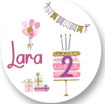 20x Girls Stickers met Naam en Leeftijd - Traktatiestickers - Verjaardag Meiden Taart - Roze - Gepersonaliseerd - Sluitstickers - Kinderfeest Traktatie - Uitdelen - Uitdeeltraktatie - Wensetiket - Rond - 40mm - Glossy sticker