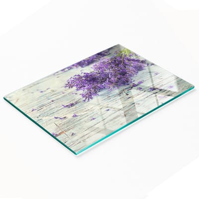 Keuken serveerplank van gehard glas met lavendelmotief, 80x52 cm