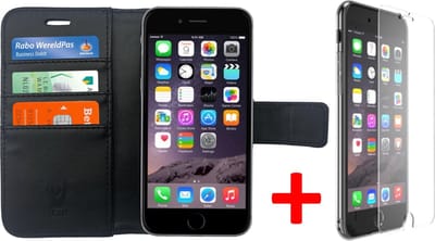 Hoesje geschikt voor Apple iPhone 6/6s Book Case Portemonnee + Screenprotector - Cover voor 3 Pasjes Zwart
