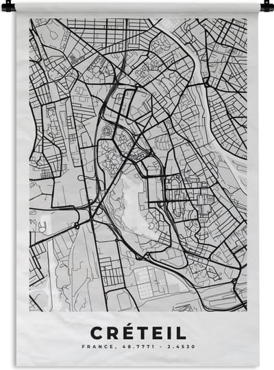 Wandkleed - Wanddoek - Frankrijk - Plattegrond - Kaart - Créteil - Stadskaart - 120x180 cm - Wandtapijt