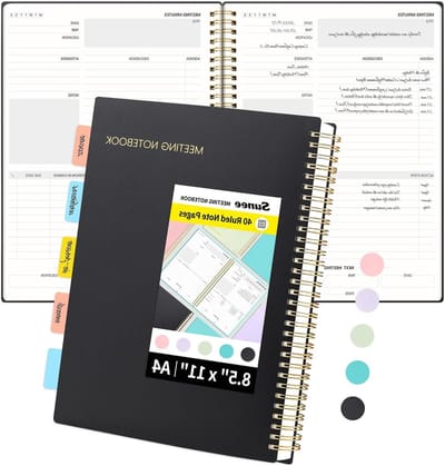 Vergader notitieboek - Project planner - Notities maken - Met actie-items - A4 formaat - Zwart