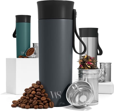 Thermosbeker met Theezeef - Lekvrij - Dubbelwandig Ge茂soleerd RVS - BPA-vrij - Met Draagriem - Voor Koffie, Thee, Reizen & Onderweg